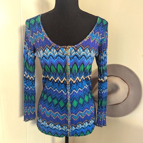 Cache Studded Zip Up Top S Maximalist 90s Y2K Art Deco Rebel Punk Glam Rock - Picture 1 of 8